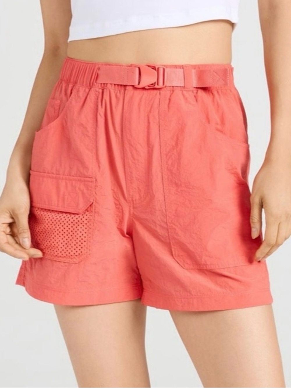 Outdoor Voices Hot Coral Coral Utility Belted Nylon Cargo Shorts